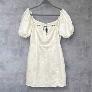 Lush Coquette Puff Sleeve Lace Trim Jacquard Dress Womens M Regency Cottagecore